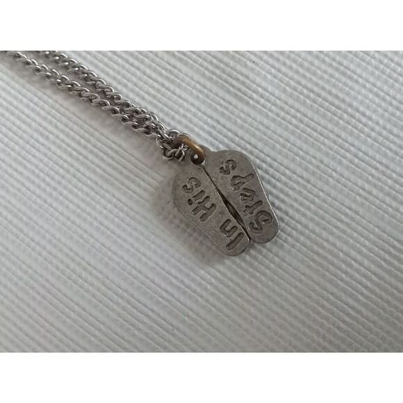 Silver Toned Jesus In His Steps Engraved Flip Flops Pendant Lightweight Necklace - Picture 2 of 9